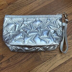 FREE ADD-ON Silver star pattern make-up toiletry wristlet small bag